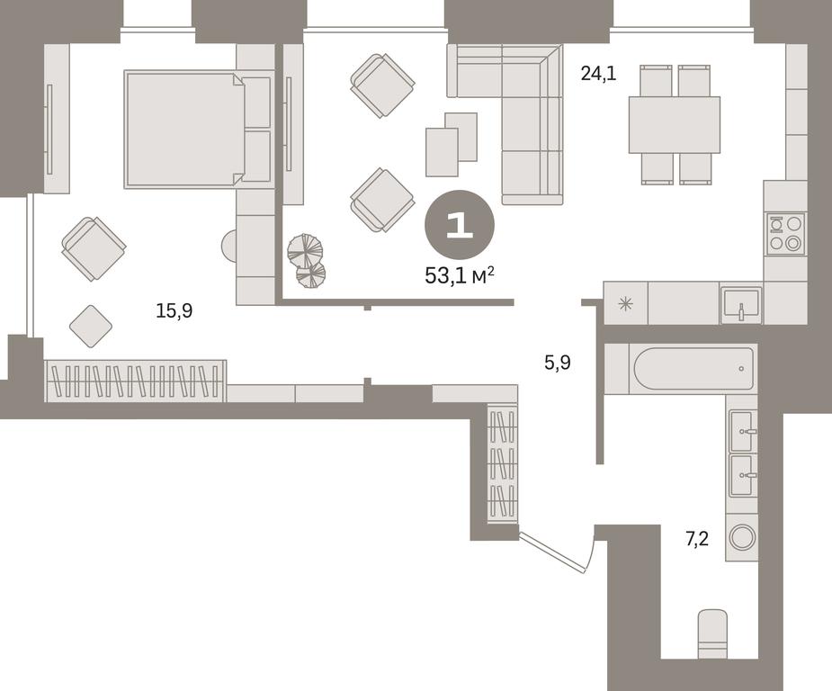 1-BD Apartment Sale, 53.1平方米 at Kvartal Gercena, zhiloy kompleks Kvartal Gertsena, Moscow, Russia #1