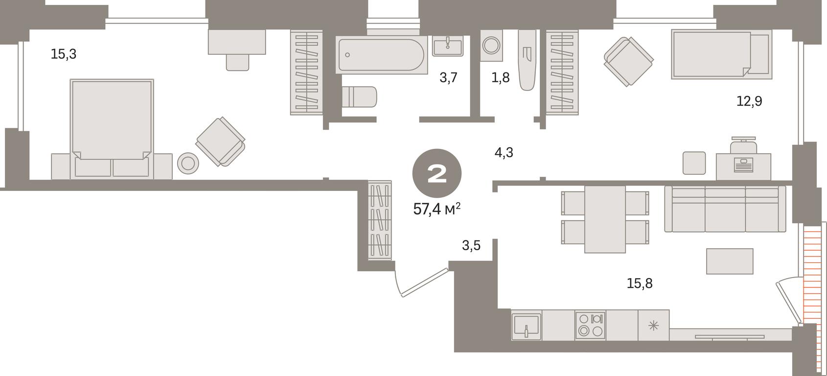 2-BD Apartment Sale, 57.4 sq. m. at Kvartal Gercena, zhiloy kompleks Kvartal Gertsena, Moscow, Russia #1 2-BD Apartment Sale, 57.4 sq. m. at Kvartal Gercena, zhiloy kompleks Kvartal Gertsena, Moscow, Russia #1