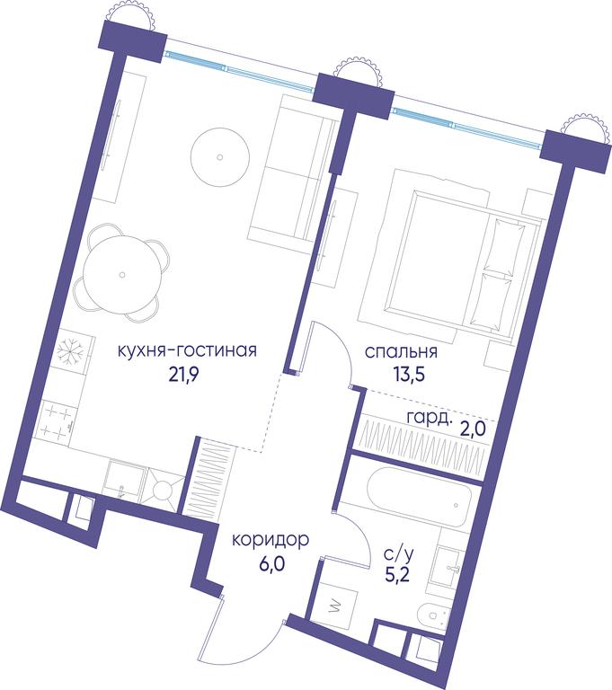 1-BD Apartment Sale, 48.6 sq. m. at Ostrov, Nizhnye Mnyovniki Street, 37Ас4, Moscow, Russia #1 1-BD Apartment Sale, 48.6 sq. m. at Ostrov, Nizhnye Mnyovniki Street, 37Ас4, Moscow, Russia #1