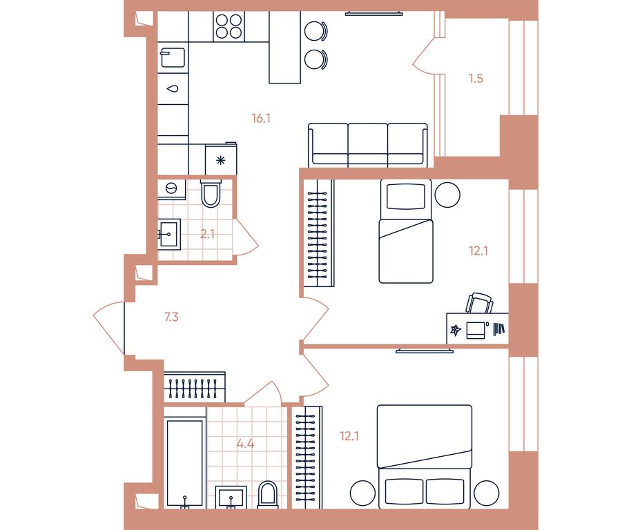 2-BD Apartment Sale, 57.6平方米 at Era, Derbenevskaya Street, Moscow, Russia #1 2-BD Apartment Sale, 57.6平方米 at Era, Derbenevskaya Street, Moscow, Russia #1