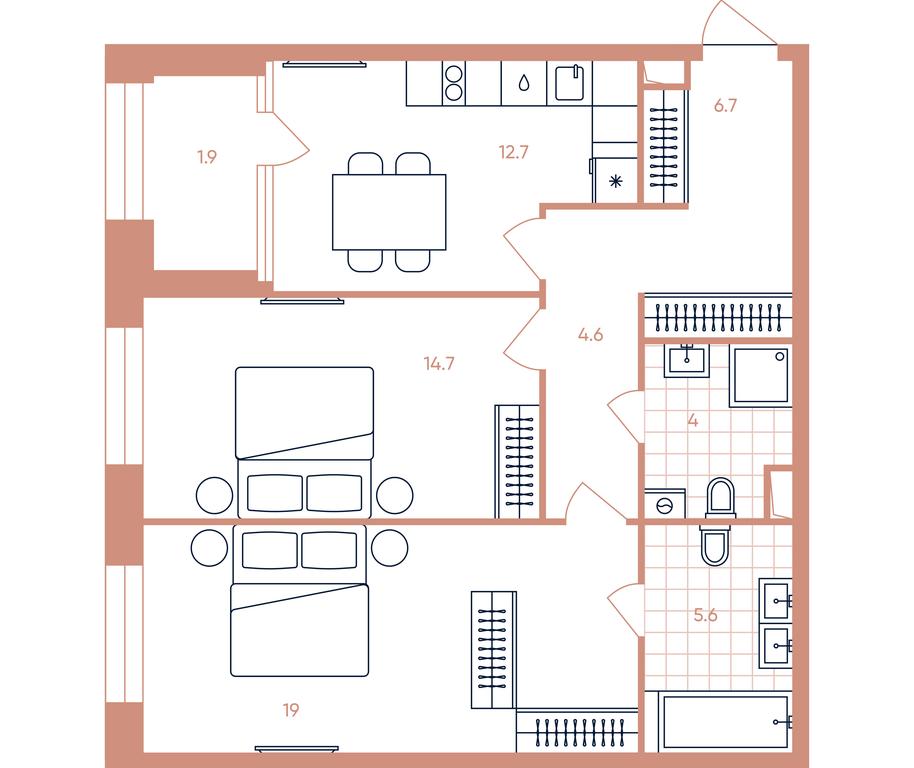 2-BD Apartment Sale, 69.2平方米 at Era, Derbenevskaya Street, Moscow, Russia #1