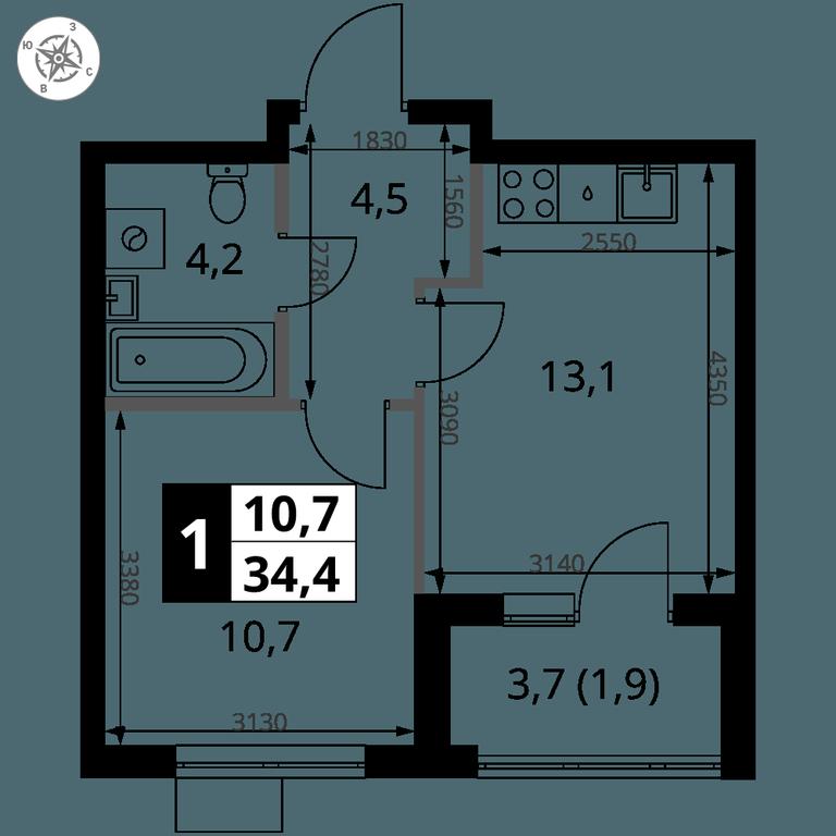 1-BD Apartment Sale, 34.4 sq. m. at 1 Yasenevskij, Kvartal № 24, Mosrentgen Settlement, Moscow, Russia #1