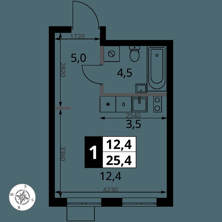 Apartment Sale, 25.4 sq. m. at 1 Yasenevskij, Kvartal № 24, Mosrentgen Settlement, Moscow, Russia #1