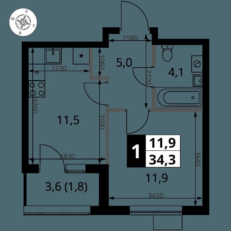 1-BD Apartment Sale, 34.3 sq. m. at 1 Yasenevskij, Kvartal № 24, Mosrentgen Settlement, Moscow, Russia #1
