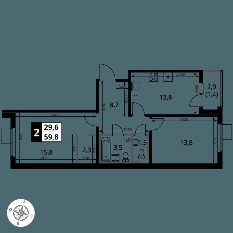 2-BD Apartment Sale, 59.8 sq. m. at 1 Yasenevskij, Kvartal № 24, Mosrentgen Settlement, Moscow, Russia #1 2-BD Apartment Sale, 59.8 sq. m. at 1 Yasenevskij, Kvartal № 24, Mosrentgen Settlement, Moscow, Russia #1