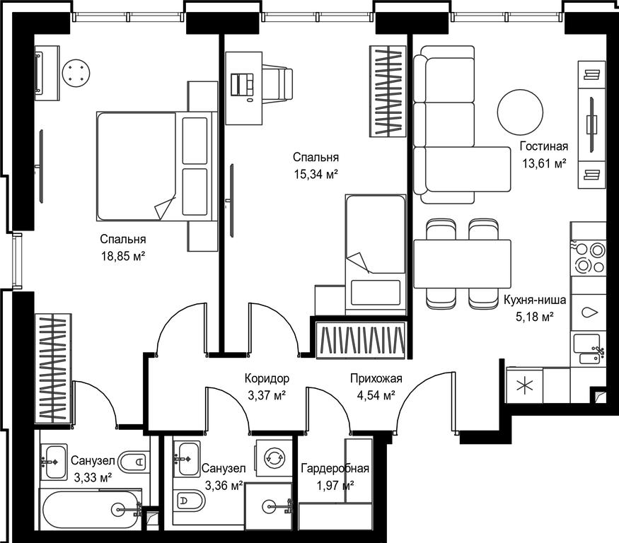2-BD Apartment Sale, 69.55 sq. m. at Seliger City, Ilmenskiy Drive, 14к3, Moscow, Russia #2 2-BD Apartment Sale, 69.55 sq. m. at Seliger City, Ilmenskiy Drive, 14к3, Moscow, Russia #2