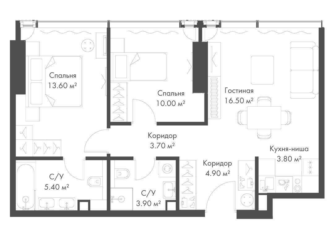 2-BD Apartment Sale, 61.8平方米 at Slava, Leningradskiy Avenue, 8с10, Moscow, Russia #1