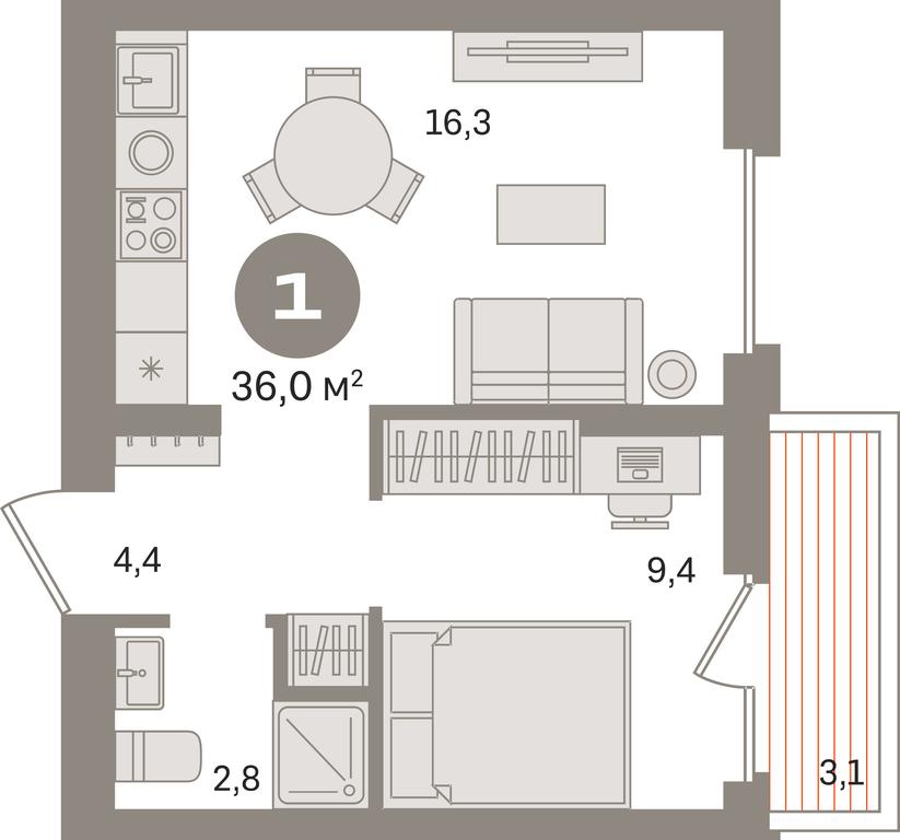 1-BD Apartment Sale, 36平方米 at Pervy kvartal, Kalinovaya ulitsa, derevnya Sapronovo, Leninskiy City District, Moscow Region, Russia #1
