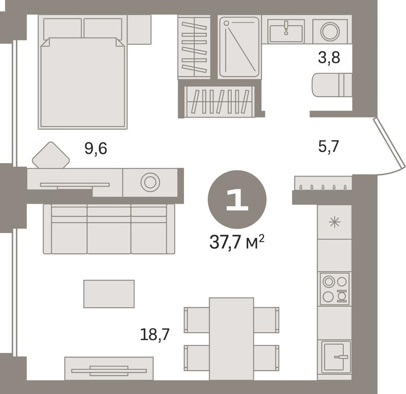1-BD Apartment Sale, 37.7 sq. m. at Pervy kvartal, Kalinovaya ulitsa, derevnya Sapronovo, Leninskiy City District, Moscow Region, Russia #1