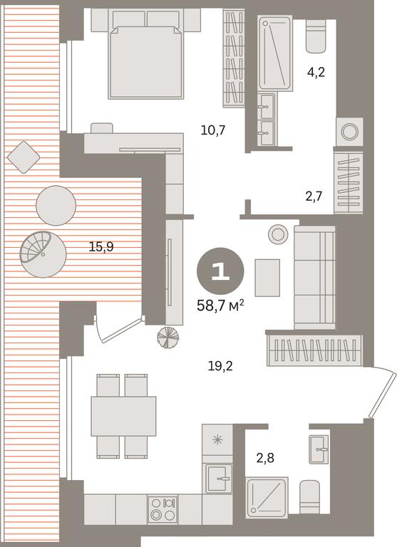 1-BD Apartment Sale, 58.7 sq. m. at Kvartal Gercena, zhiloy kompleks Kvartal Gertsena, Moscow, Russia #1