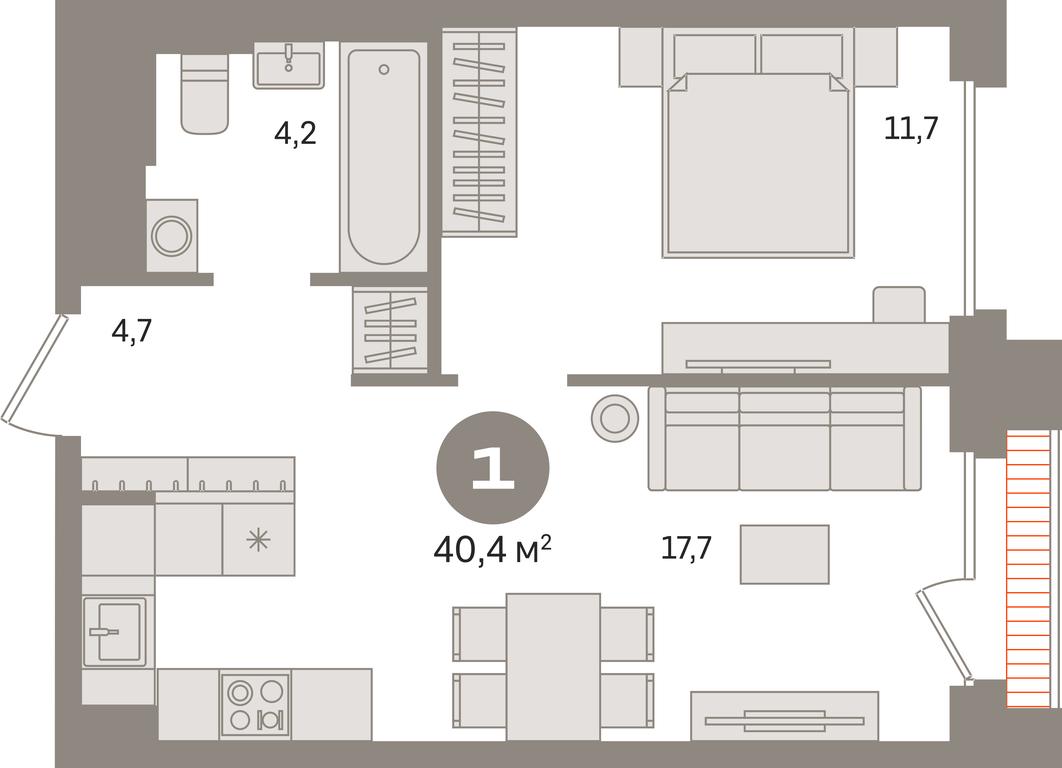 1-BD Apartment Sale, 38.2平方米 at Kvartal Gercena, zhiloy kompleks Kvartal Gertsena, Moscow, Russia #1