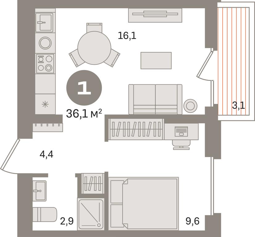 1-BD Apartment Sale, 36平方米 at Pervy kvartal, Kalinovaya ulitsa, derevnya Sapronovo, Leninskiy City District, Moscow Region, Russia #1