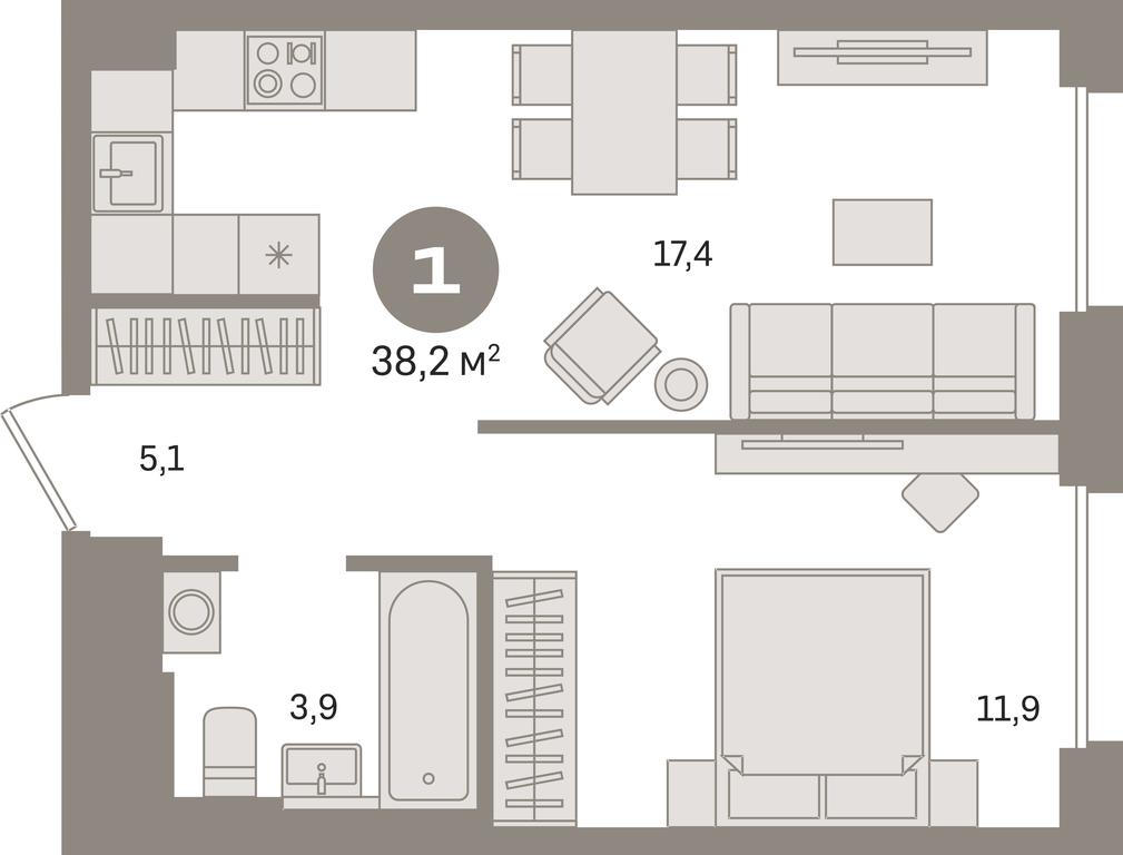 1-BD Apartment Sale, 38.2 sq. m. at Kvartal Gercena, zhiloy kompleks Kvartal Gertsena, Moscow, Russia #1