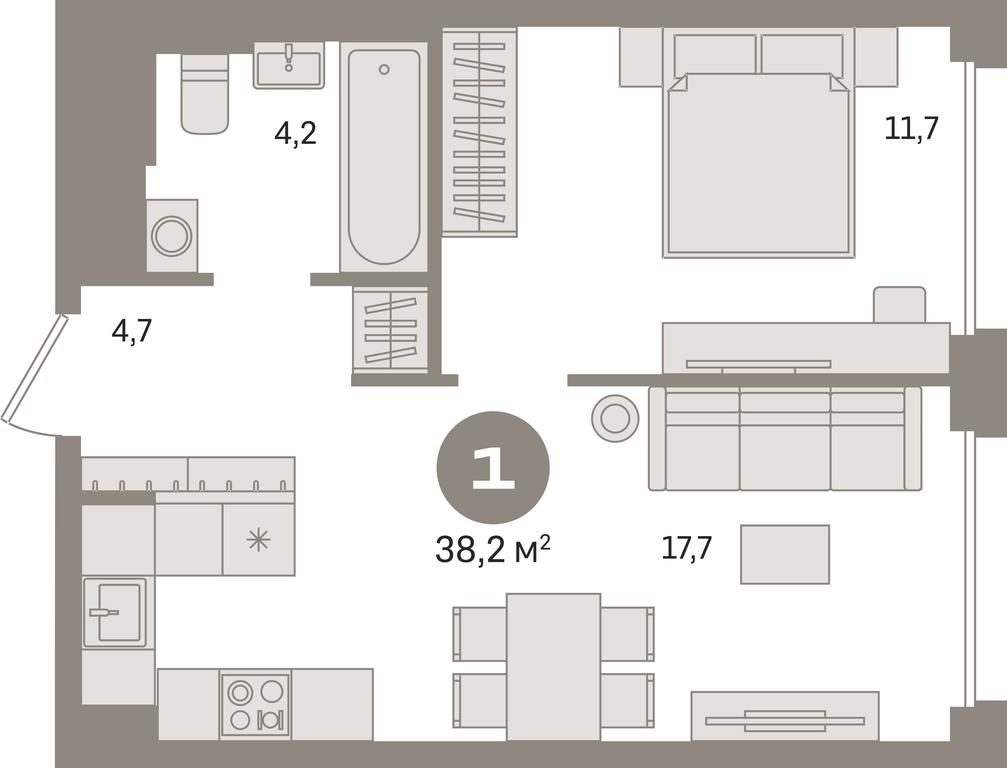 1-BD Apartment Sale, 38.3 sq. m. at Kvartal Gercena, zhiloy kompleks Kvartal Gertsena, Moscow, Russia #1