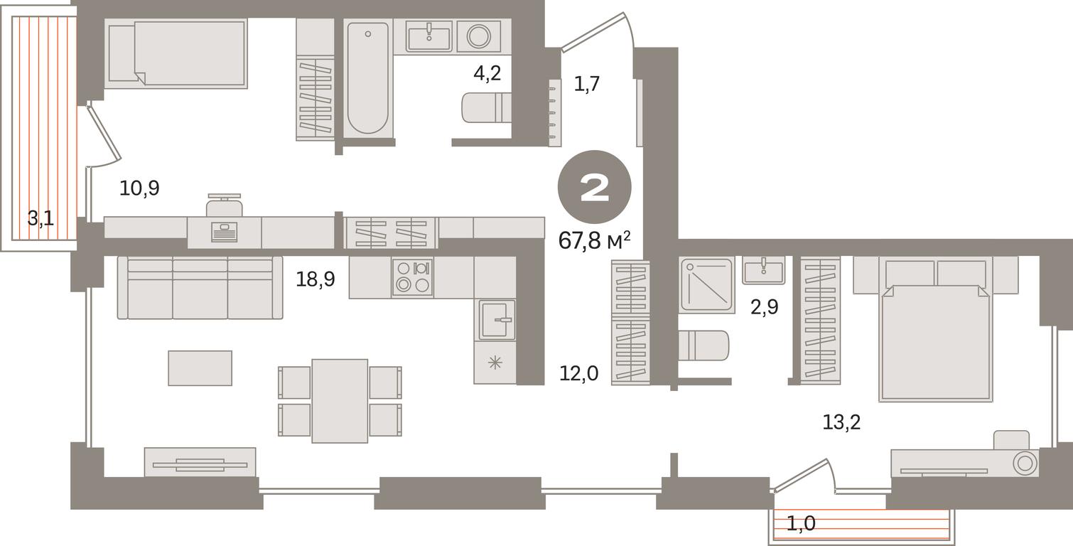 2-BD Apartment Sale, 67.7 sq. m. at Pervy kvartal, Kalinovaya ulitsa, derevnya Sapronovo, Leninskiy City District, Moscow Region, Russia #1