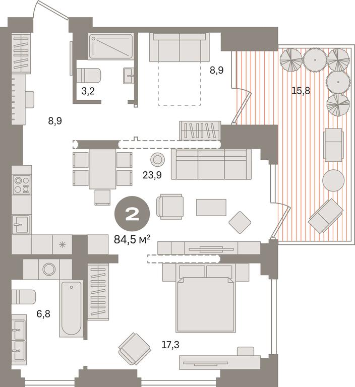 1-BD Apartment Sale, 84.5 sq. m. at Pervy kvartal, Kalinovaya ulitsa, derevnya Sapronovo, Leninskiy City District, Moscow Region, Russia #1