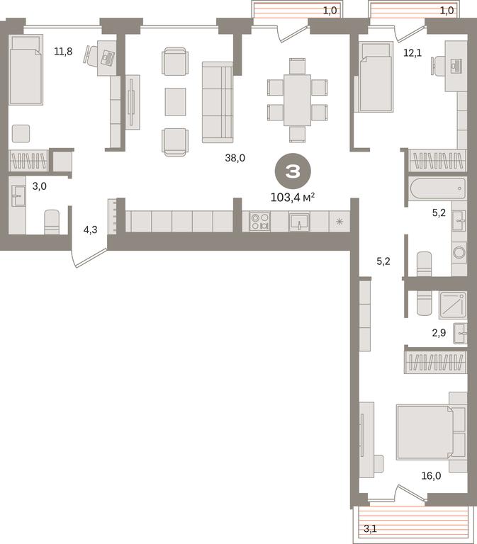 3-BD Apartment Sale, 103.4平方米 at Pervy kvartal, Kalinovaya ulitsa, derevnya Sapronovo, Leninskiy City District, Moscow Region, Russia #1