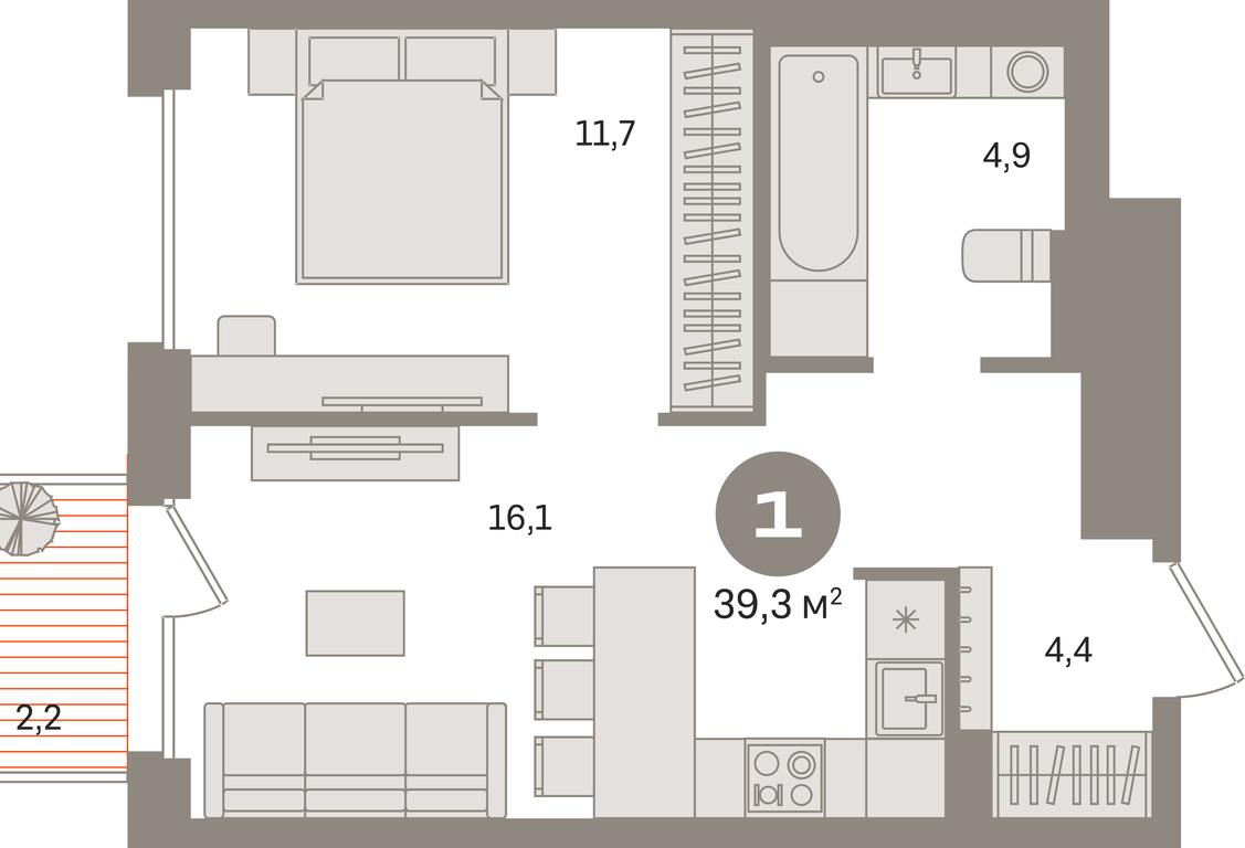 1-BD Apartment Sale, 39.3平方米 at Kvartal Gercena, zhiloy kompleks Kvartal Gertsena, Moscow, Russia #1