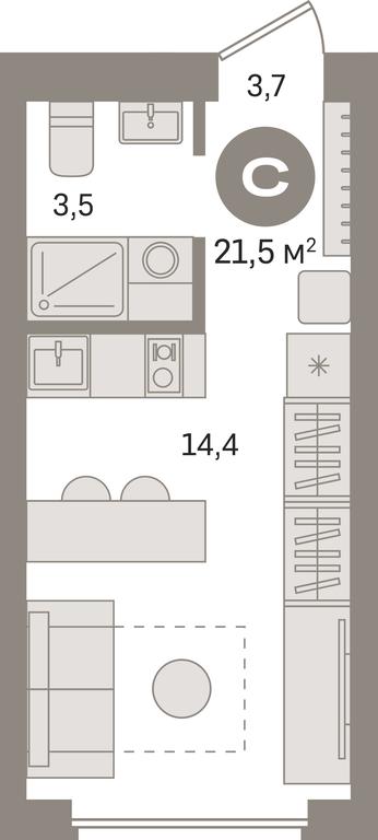 Apartment Sale, 21.5平方米 at Pervy kvartal, Kalinovaya ulitsa, derevnya Sapronovo, Leninskiy City District, Moscow Region, Russia #1
