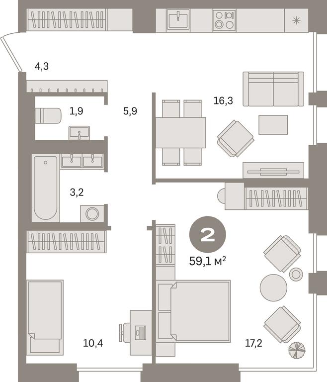 2-BD Apartment Sale, 59.1平方米 at Kvartal Gercena, zhiloy kompleks Kvartal Gertsena, Moscow, Russia #1 2-BD Apartment Sale, 59.1平方米 at Kvartal Gercena, zhiloy kompleks Kvartal Gertsena, Moscow, Russia #1