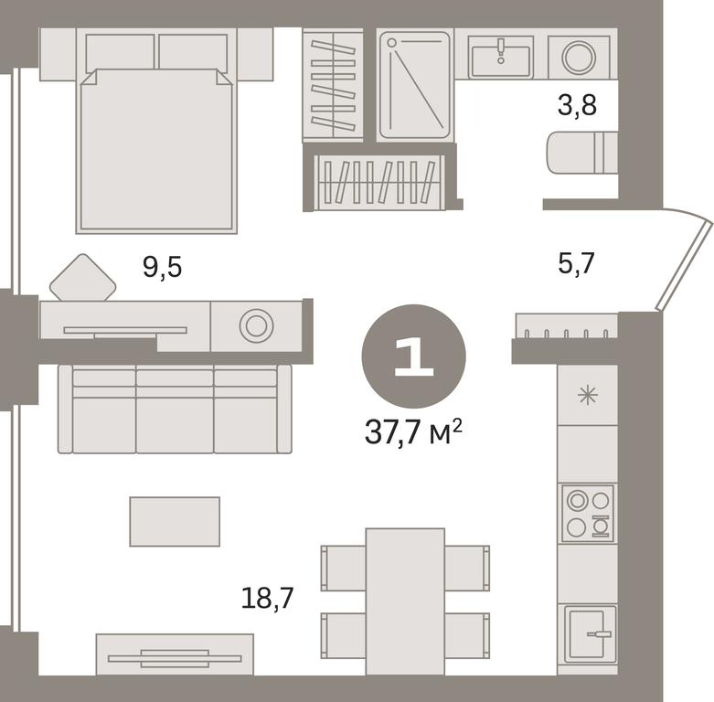 1-BD Apartment Sale, 37.7 sq. m. at Pervy kvartal, Kalinovaya ulitsa, derevnya Sapronovo, Leninskiy City District, Moscow Region, Russia #1