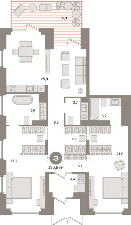 2-BD Apartment Sale, 125.8 sq. m. at Pervy kvartal, Kalinovaya ulitsa, derevnya Sapronovo, Leninskiy City District, Moscow Region, Russia #1