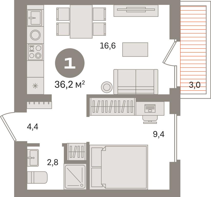 1-BD Apartment Sale, 36.2 sq. m. at Pervy kvartal, Kalinovaya ulitsa, derevnya Sapronovo, Leninskiy City District, Moscow Region, Russia #1