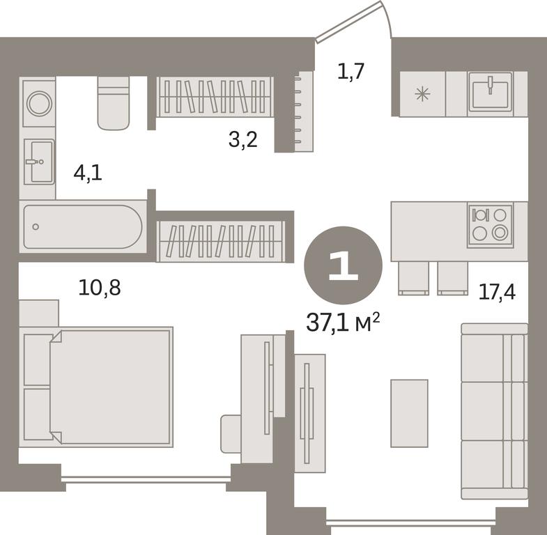 1-BD Apartment Sale, 37.1平方米 at Pervy kvartal, Kalinovaya ulitsa, derevnya Sapronovo, Leninskiy City District, Moscow Region, Russia #1