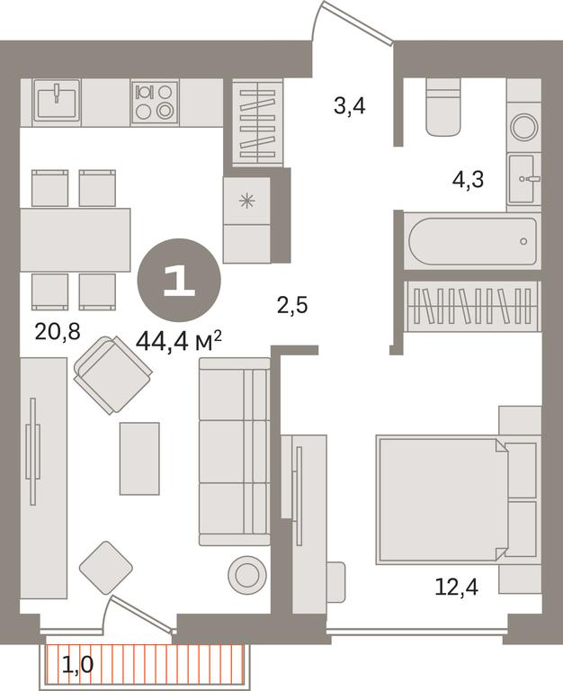 1-BD Apartment Sale, 44.4平方米 at Pervy kvartal, Kalinovaya ulitsa, derevnya Sapronovo, Leninskiy City District, Moscow Region, Russia #1 1-BD Apartment Sale, 44.4平方米 at Pervy kvartal, Kalinovaya ulitsa, derevnya Sapronovo, Leninskiy City District, Moscow Region, Russia #1