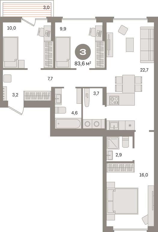 3-BD Apartment Sale, 83.6 sq. m. at Pervy kvartal, Kalinovaya ulitsa, derevnya Sapronovo, Leninskiy City District, Moscow Region, Russia #1