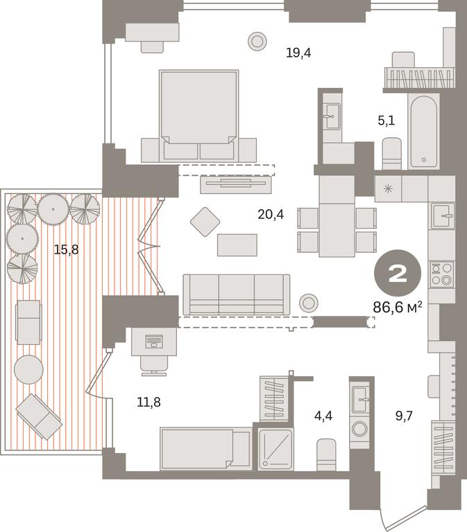 2-BD Apartment Sale, 84.6平方米 at Pervy kvartal, Kalinovaya ulitsa, derevnya Sapronovo, Leninskiy City District, Moscow Region, Russia #1