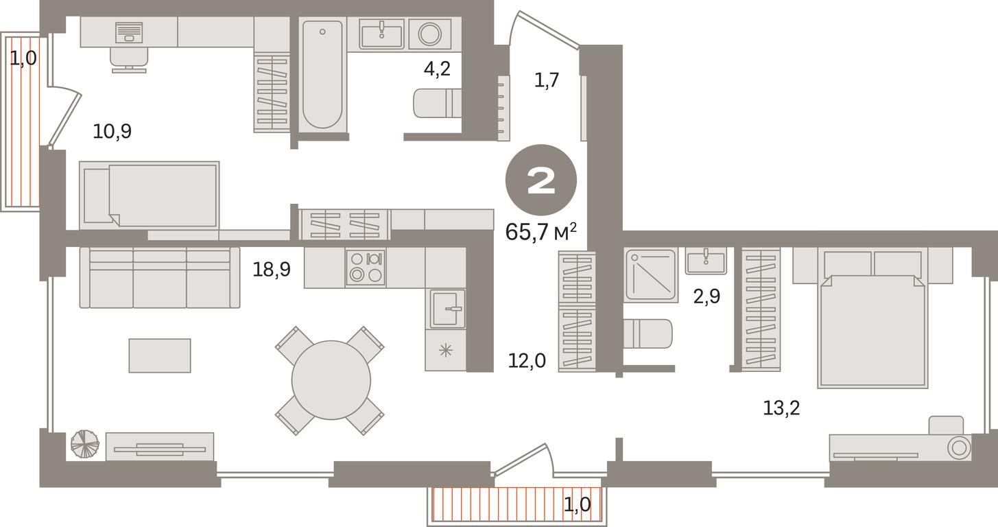 2-BD Apartment Sale, 65.7平方米 at Pervy kvartal, Kalinovaya ulitsa, derevnya Sapronovo, Leninskiy City District, Moscow Region, Russia #1