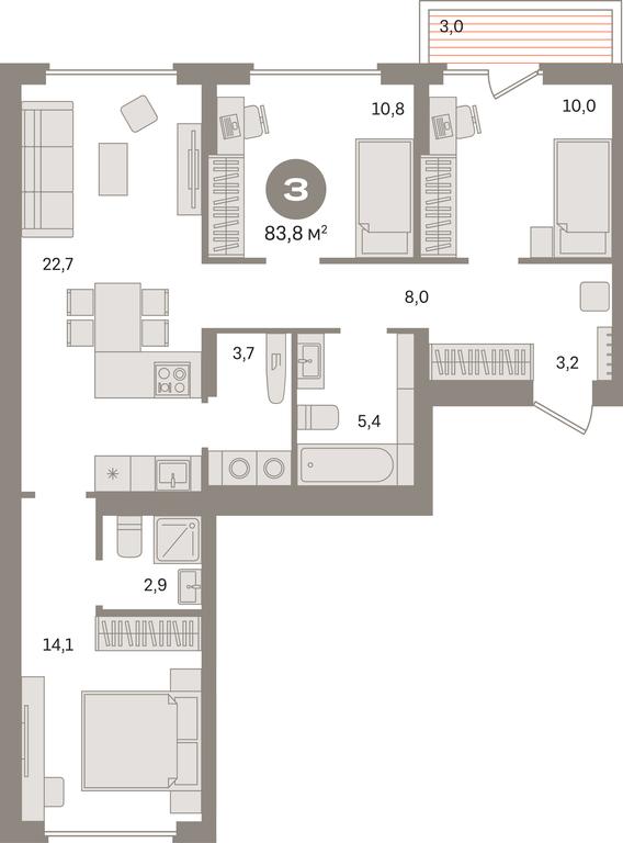 3-BD Apartment Sale, 83.8 sq. m. at Pervy kvartal, Kalinovaya ulitsa, derevnya Sapronovo, Leninskiy City District, Moscow Region, Russia #1 3-BD Apartment Sale, 83.8 sq. m. at Pervy kvartal, Kalinovaya ulitsa, derevnya Sapronovo, Leninskiy City District, Moscow Region, Russia #1