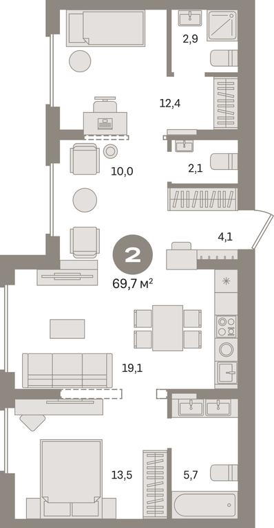 2-BD Apartment Sale, 69.7平方米 at Pervy kvartal, Kalinovaya ulitsa, derevnya Sapronovo, Leninskiy City District, Moscow Region, Russia #1