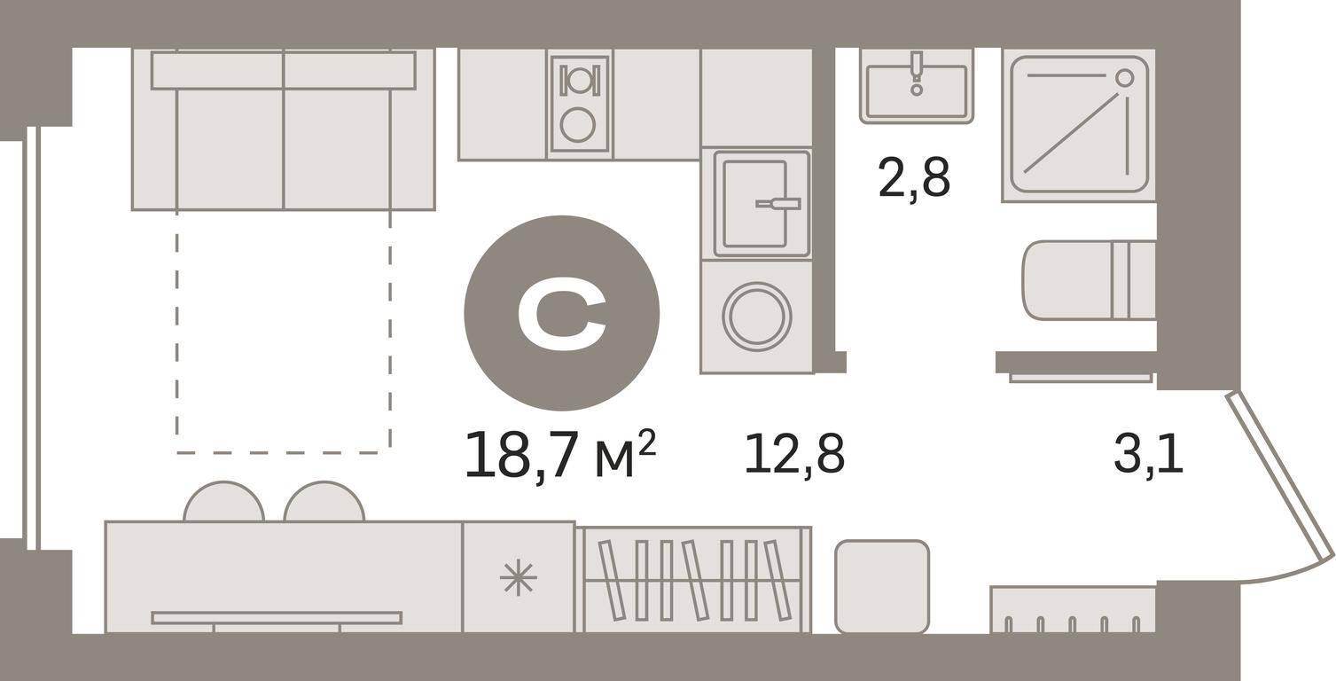 Apartment Sale, 18.7 sq. m. at Pervy kvartal, Kalinovaya ulitsa, derevnya Sapronovo, Leninskiy City District, Moscow Region, Russia #1