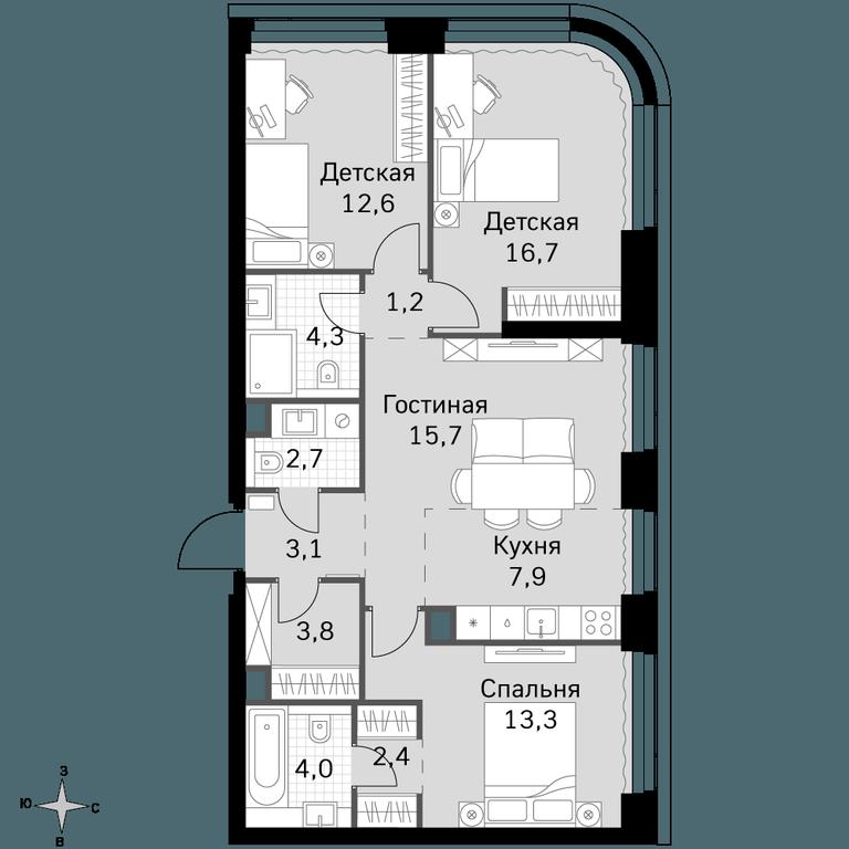 4-BD Apartment Sale, 87.7 sq. m. at Amber City, 3rd Khoroshyovsky Drive, 3А, Moscow, Russia #1