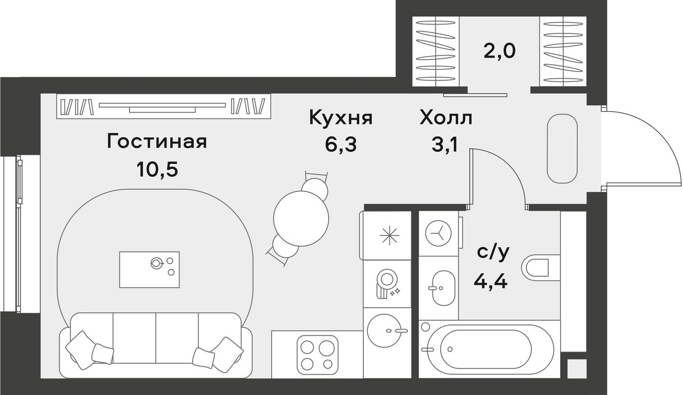 Apartment Sale, 26.3 sq. m. at Alia, Lyotnaya Street, 95Бк2, Moscow, Russia #1