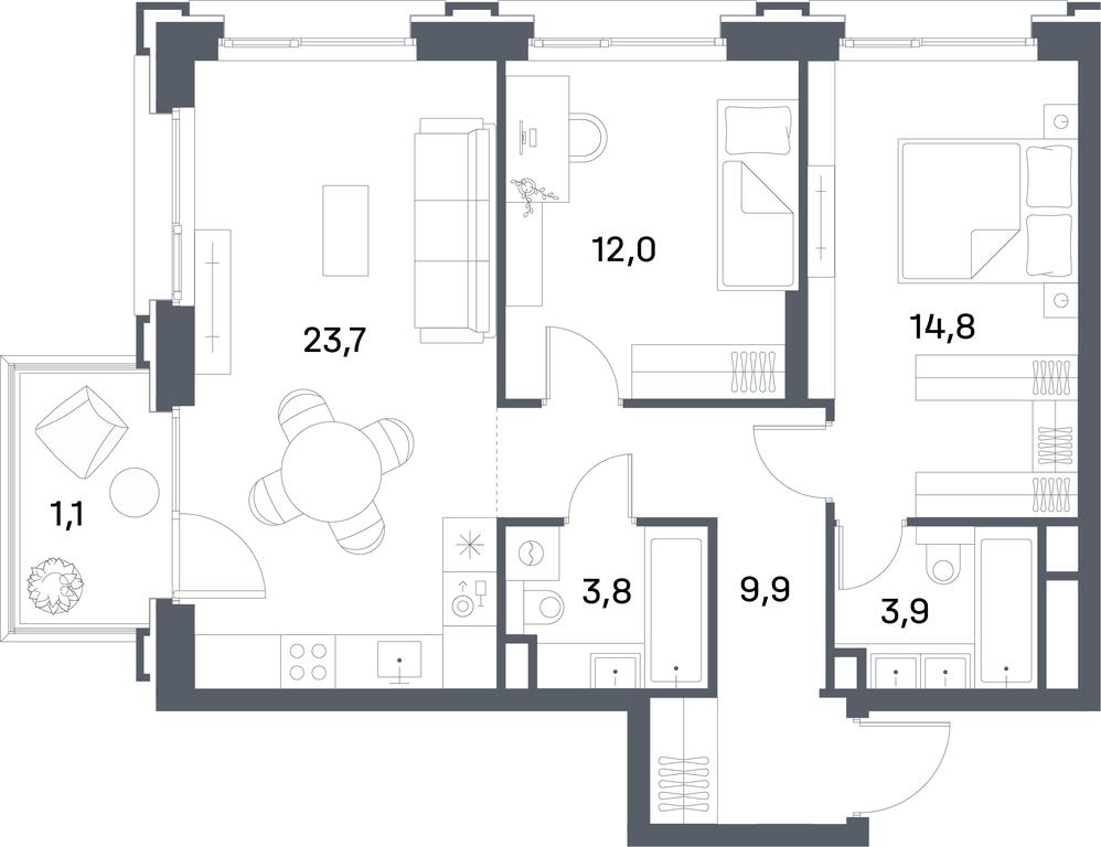 2-BD Apartment Sale, 69.2平方米 at Portland, Yuzhnoportovaya Street, 42с5, Moscow, Russia #2 2-BD Apartment Sale, 69.2平方米 at Portland, Yuzhnoportovaya Street, 42с5, Moscow, Russia #2