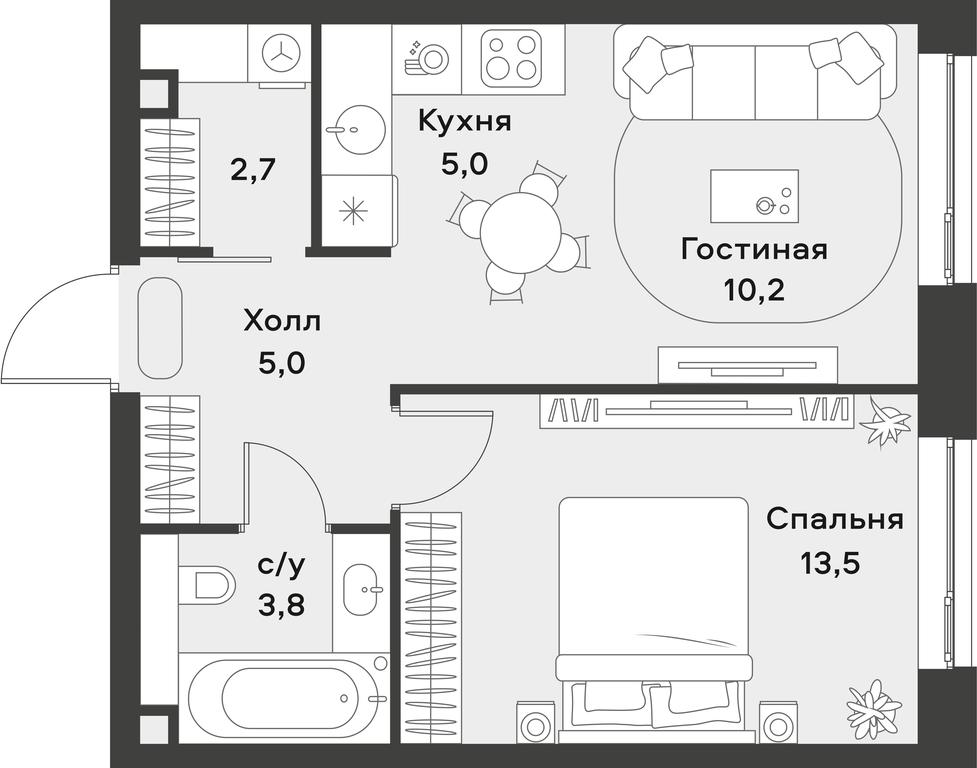 Apartment Sale, 40.2 sq. m. at Alia, Lyotnaya Street, 95Бк2, Moscow, Russia #1