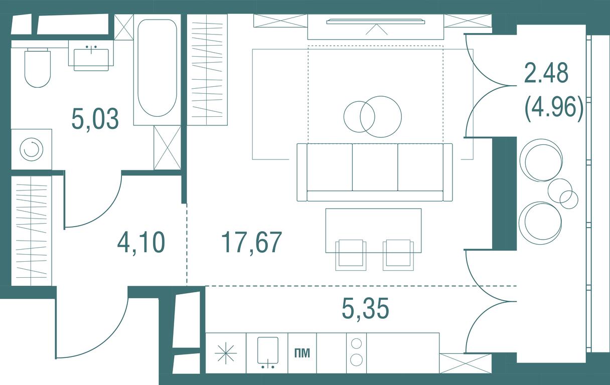 Apartment Sale, 34.63平方米 at Odinburg, Severnaya Street, 11, Odintsovo, Moscow Region, Russia #1