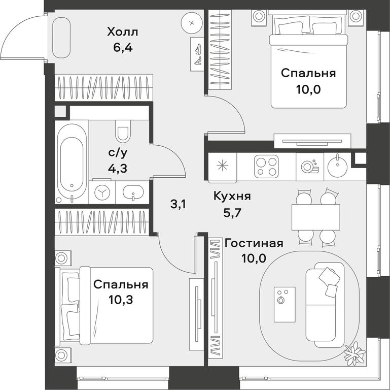 1-BD Apartment Sale, 49.8 sq. m. at Alia, Lyotnaya Street, 95Бк2, Moscow, Russia #1