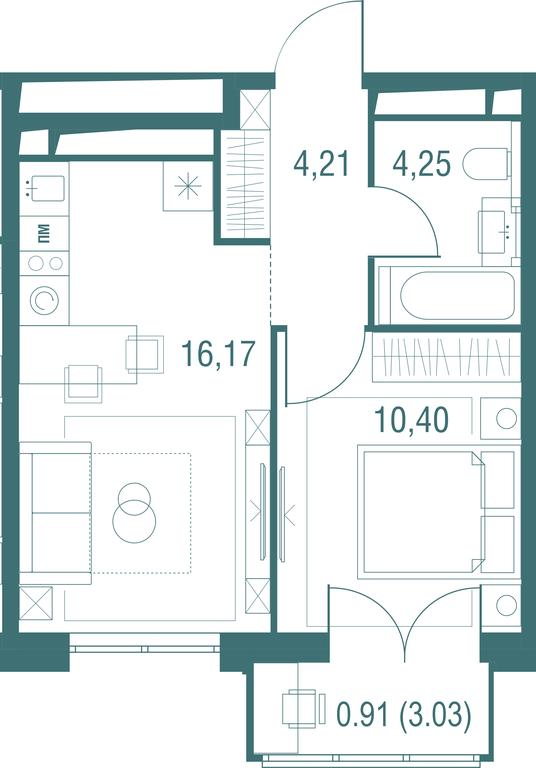 1-BD Apartment Sale, 35.94平方米 at Odinburg, Severnaya Street, 11, Odintsovo, Moscow Region, Russia #1