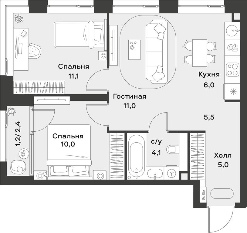 1-BD Apartment Sale, 53.9 sq. m. at Alia, Lyotnaya Street, 95Бк2, Moscow, Russia #1