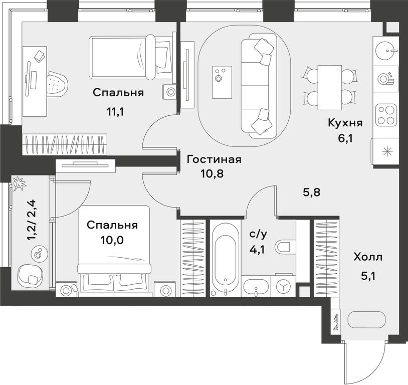 1-BD Apartment Sale, 54.2 sq. m. at Alia, Lyotnaya Street, 95Бк2, Moscow, Russia #1