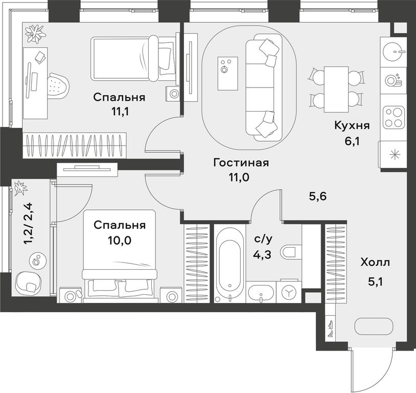 1-BD Apartment Sale, 54.4平方米 at Alia, Lyotnaya Street, 95Бк2, Moscow, Russia #1