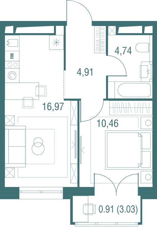 1-BD Apartment Sale, 37.99平方米 at Odinburg, Severnaya Street, 11, Odintsovo, Moscow Region, Russia #1