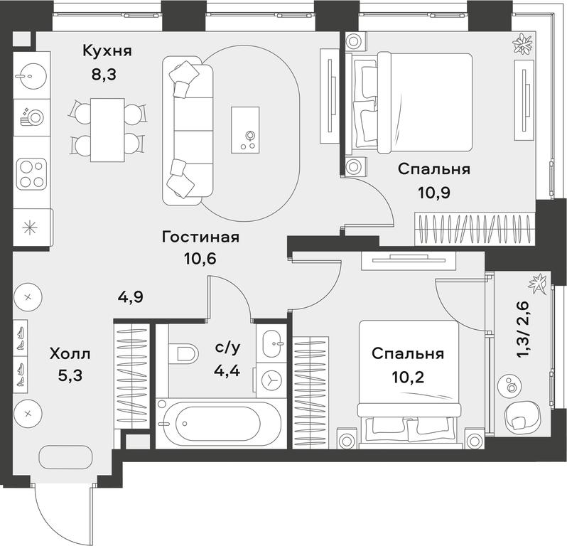 1-BD Apartment Sale, 55.9 sq. m. at Alia, Lyotnaya Street, 95Бк2, Moscow, Russia #1