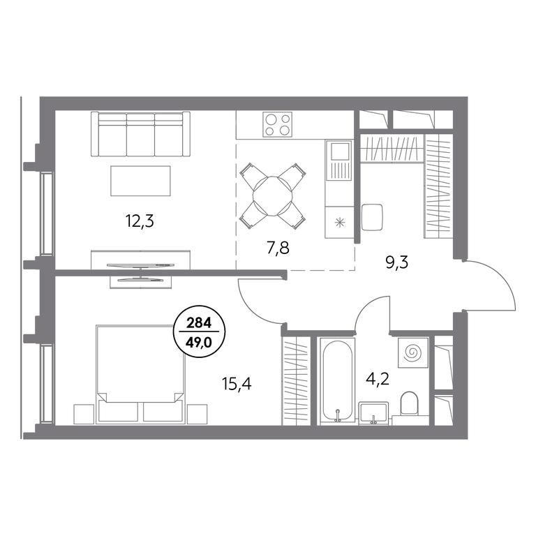 2-BD Apartment Sale, 49 sq. m. at Dom56, Fridrikha Engelsa Street, 56с1, Moscow, Russia #1