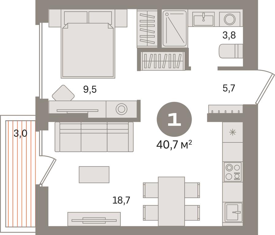 1-BD Apartment Sale, 40.7 sq. m. at Pervy kvartal, Kalinovaya ulitsa, derevnya Sapronovo, Leninskiy City District, Moscow Region, Russia #1