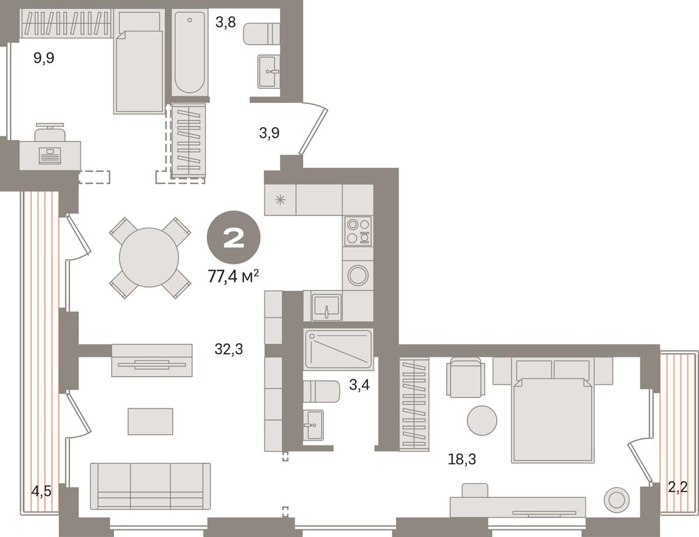 2-BD Apartment Sale, 77.4平方米 at Pervy kvartal, Kalinovaya ulitsa, derevnya Sapronovo, Leninskiy City District, Moscow Region, Russia #1 2-BD Apartment Sale, 77.4平方米 at Pervy kvartal, Kalinovaya ulitsa, derevnya Sapronovo, Leninskiy City District, Moscow Region, Russia #1